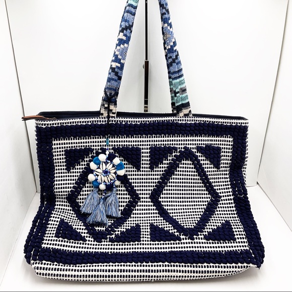 {Steven} Zita Navy Multi Carpet Tassel Tote - Picture 2 of 16
